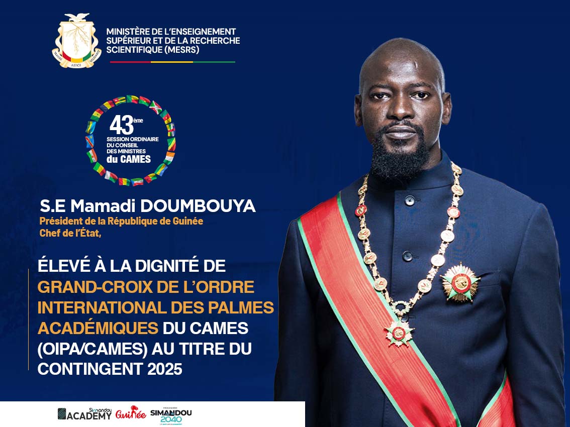 GUINÉE 🇬🇳 – GABON 🇬🇦 | Le Président Mamadi DOUMBOUYA élevé à la plus haute dignité académique du CAMES : une consécration continentale